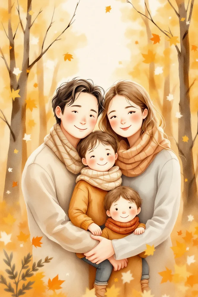 AI family portrait set in an autumn forest