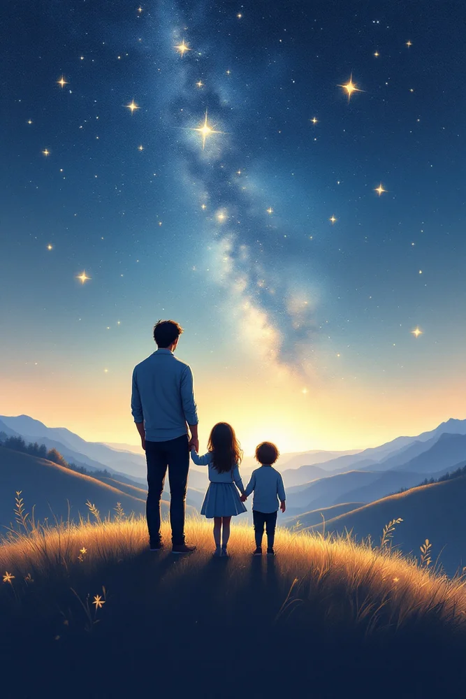 AI family portrait under a starry night sky